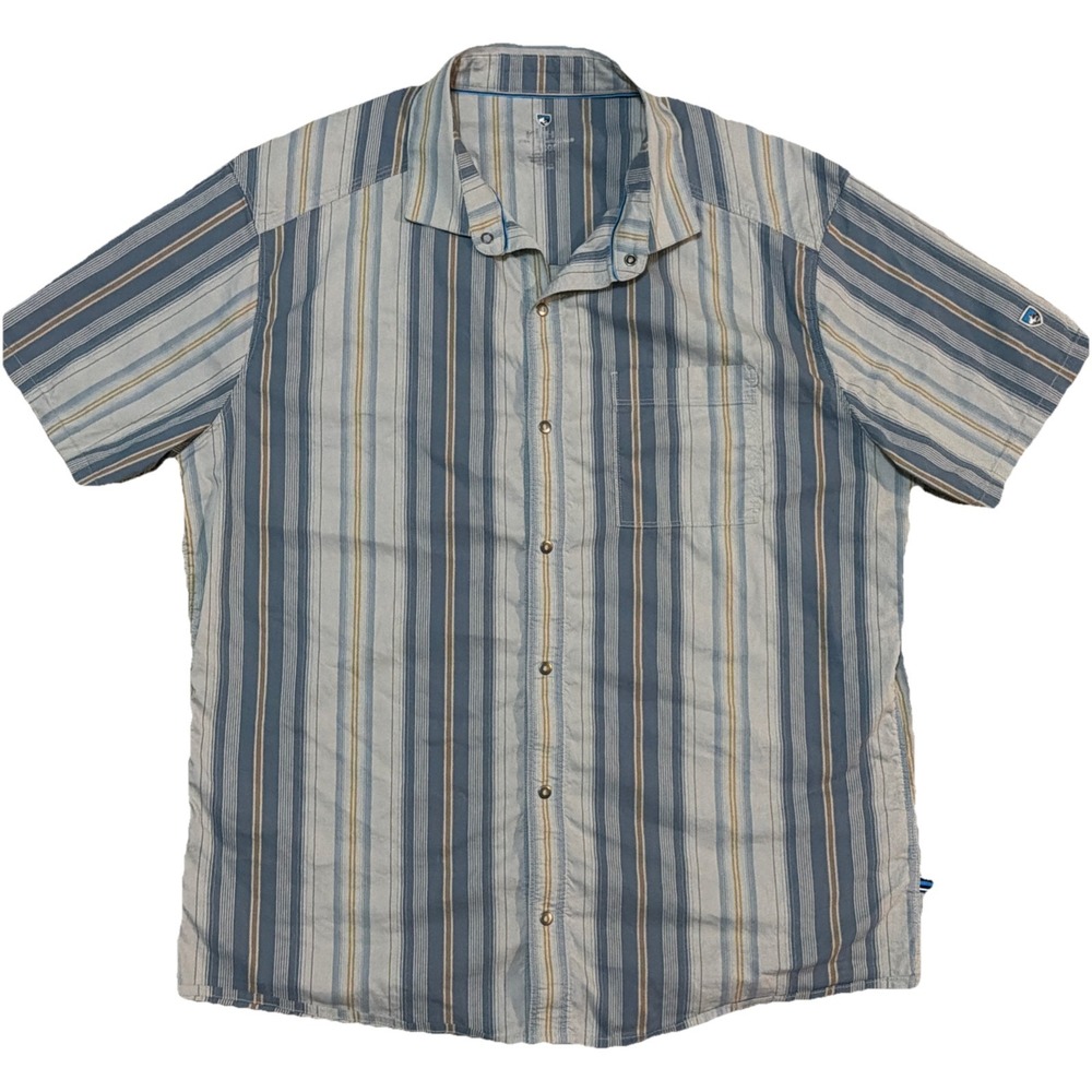 Kuhl Mens Striped Cotton Blend Short Sleeve Snap Button Up Shirt Size‎ Large
